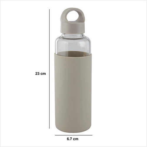 Skleněná láhev 500 ml s béžovým obalem 5five simply smart na vodu do práce i na cvičení