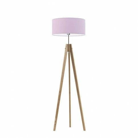 Stojací lampa do obýváku HAITI Lysne fialová s textilním stínidlem dubová konstrukce 138 cm