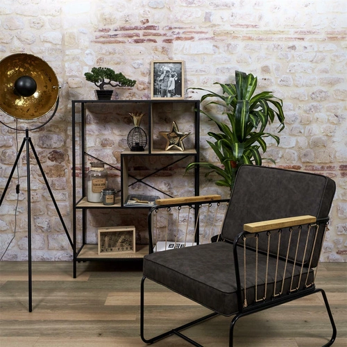 Loftový regál Rack M Intesi na knihy a dekorace do obýváku kovový černý 80 cm