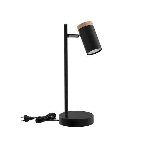 Stolní lampa Lagos černá kovová s dřevem moderní noční lampička do ložnice 35 cm