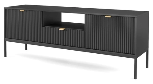 TV stolek Delicious černý rýhovaný glamour do obýváku na vysokých nohách 154 cm