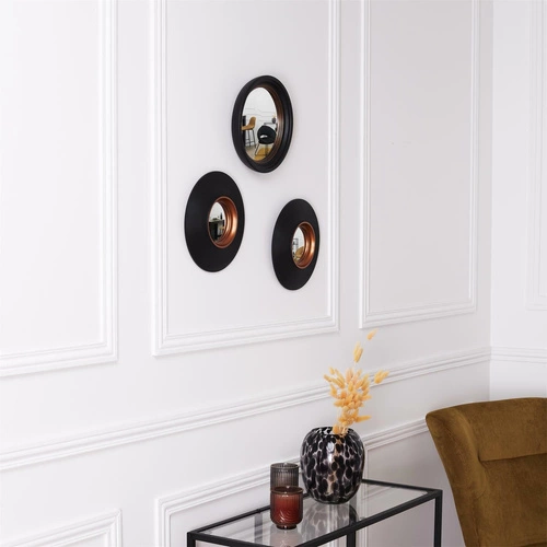 Sada 3 kulatých zvětšovacích zrcadel Oko černé závěsná do předsíně loft Intesi