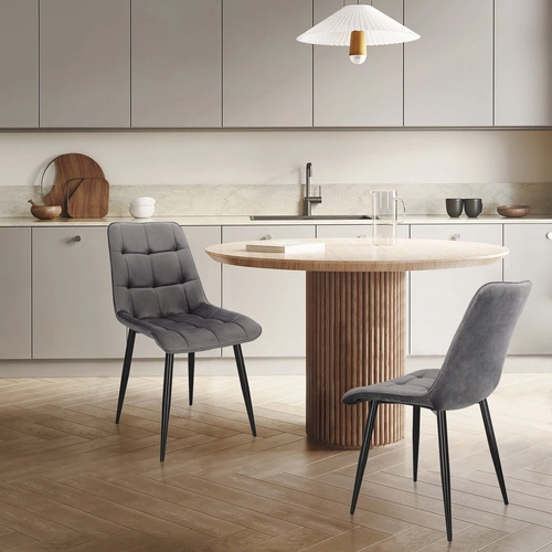 Jídelní židle Plaid Intesi čalouněná sametem šedá prošívaná glamour černé nohy