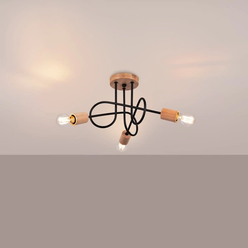 Stropní lustr do obýváku EMBER 3 černý minimalistický s dřevem 3-bodový Sollux Lighting