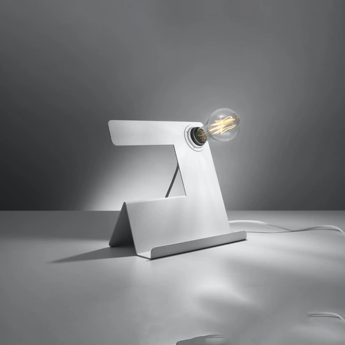 Moderní kovová stolní lampa Incline bílá s držákem na telefon na práci a studium