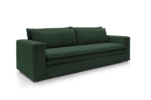 Rozkládací pohovka s úložným prostorem Ulnes zelený manšestr 3místná do obýváku na spaní