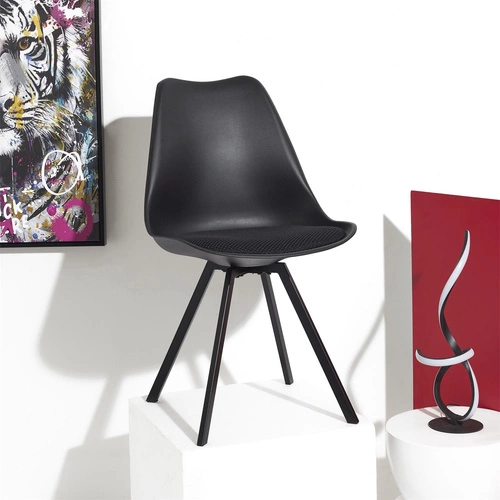 Čalouněná jídelní židle Atom černá moderní na kovových nohách Intesi