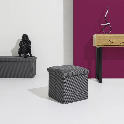 Skládací taburet s úložným prostorem Vels Atom šedý moderní do předsíně a studentského pokoje 38x38 cm