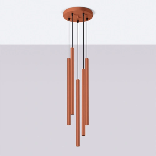 Moderní závěsné svítidlo Pastelo 5P červené do obýváku a jídelny, výškově nastavitelné 104 cm