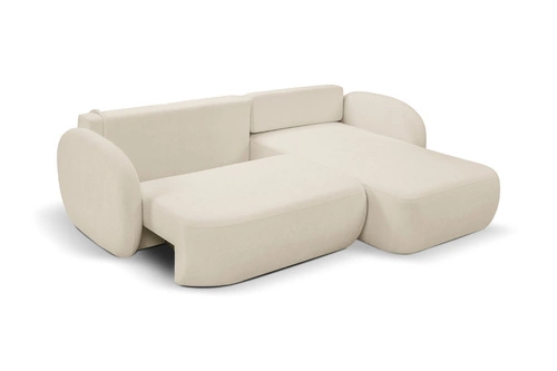 Rohová rozkládací pohovka Salby béžová moderní pravá do obýváku s úložným prostorem Intesi