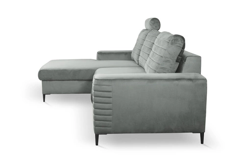 Moderní rohová rozkládací sedačka Hald levá šedá sametová do obýváku s úložným prostorem