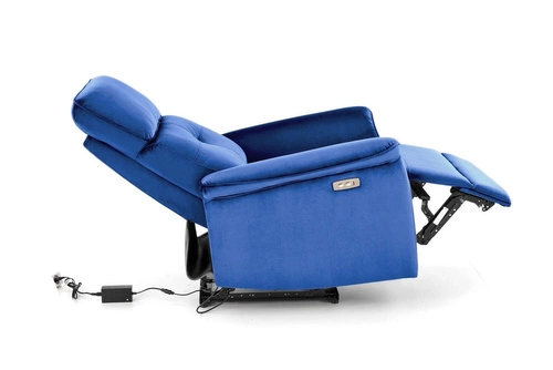 Rozkládací křeslo Karlin Velvet modré elektrické ušák do obýváku samet s USB relax