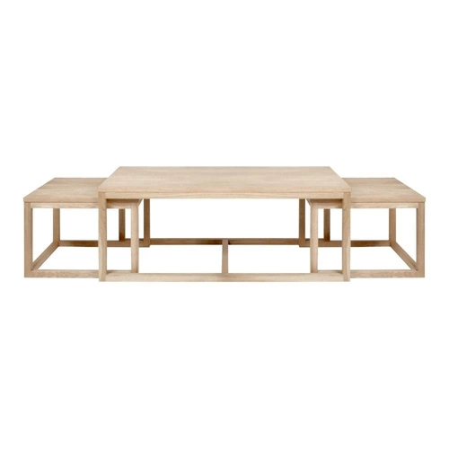 Sada 3 konferenčních stolků Cornus obdélníkový bělený dub do obývacího pokoje skandinávský styl