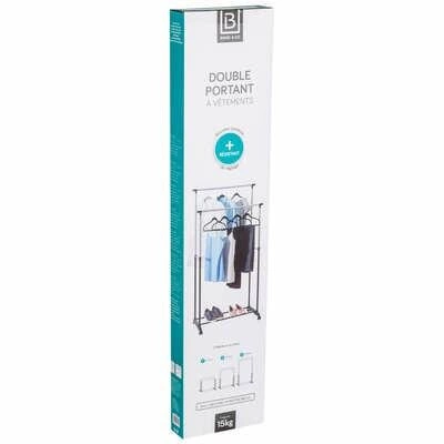 Stojanový dvojitý věšák na oblečení černý s nastavitelnou šířkou na kolečkách 5five