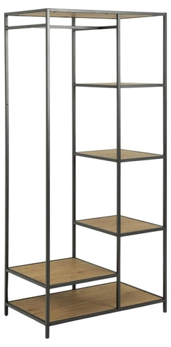 Kovový regál Seaford dub/černý 77 cm industriální na oblečení do šatny a ložnice