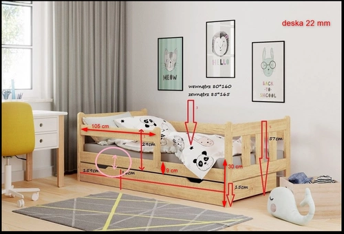 Dětská postel z masivu borovice s úložným prostorem Marina 90x160 skandinávský styl