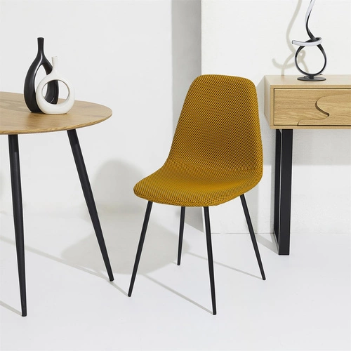 Čalouněná žlutá jídelní židle Pori Intesi moderní na černých nohách do kuchyně a jídelny
