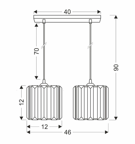 Závěsná lampa Glassia černá 2x40 E27 stínidlo černé+čiré krystaly