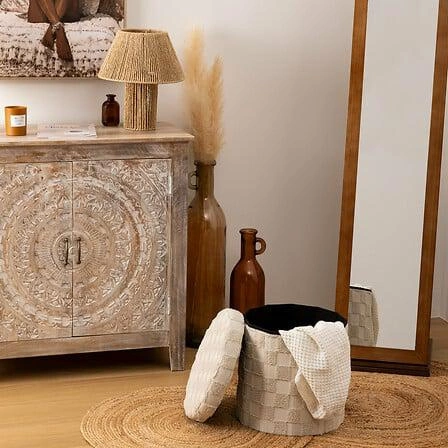 Skládací taburet Atmosphera Pasti bílý kulatý prošívaný do obýváku a předsíně 38 cm