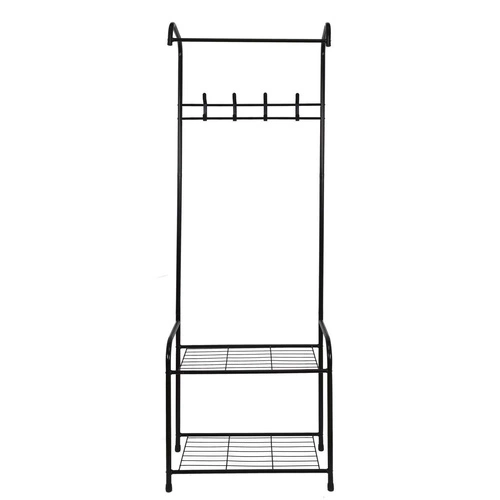 Intesi minimalistický černý kovový stojanový věšák do předsíně s policemi 170 cm