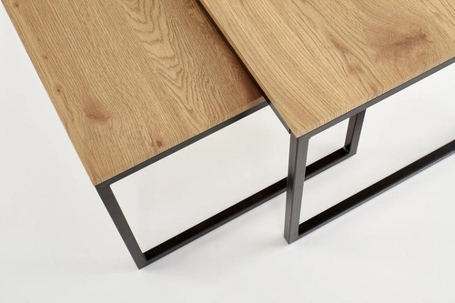 Sada 2 konferenčních stolků Jennet loftový obdélníkový dub černý do obýváku 2v1 Intesi