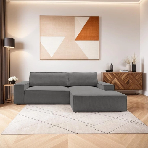 Rohová rozkládací pohovka Molde M pravá, manšestrová šedá s úložným prostorem do obýváku Intesi