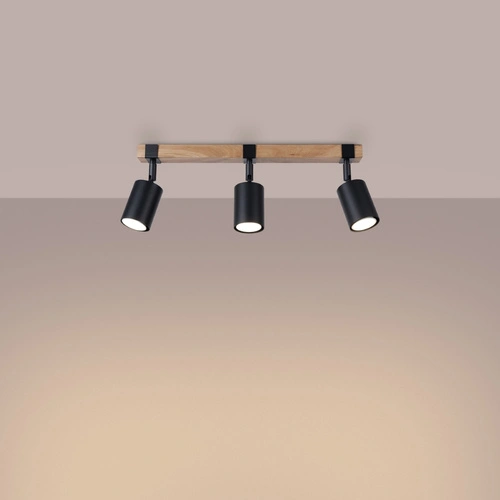 Stropní svítidlo FAGER 3 černé skandinávské s dřevem do obýváku a ložnice SOLLUX