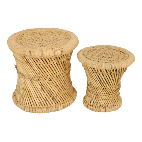 Sada 2 kulatých konferenčních stolků boho Corde z bambusu a konopí do obýváku Atmosphera