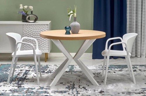 Rozkládací kulatý stůl Roni Intesi 100–250 cm dub zlatý bílý moderní do jídelny