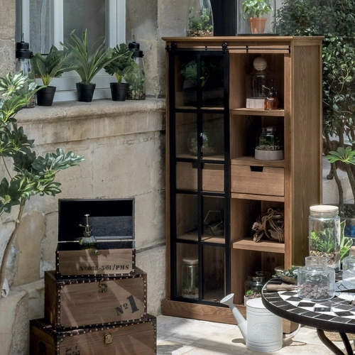 Industriální knihovna se sklem Danik jedle Atmosphera do obýváku a pracovny 150 cm