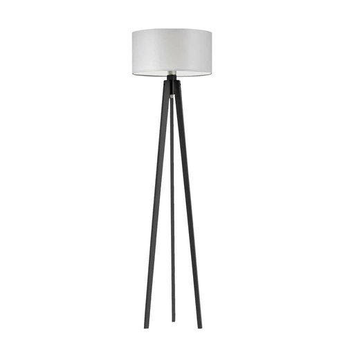 Stojací lampa trojnožka MIAMI glamour se světle šedým stínidlem a ebenovým dřevem do obýváku