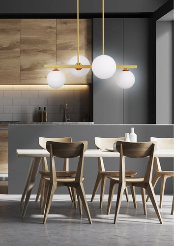 Závěsné svítidlo Kama bílá-mosazná 4 světla do obýváku a jídelny moderní