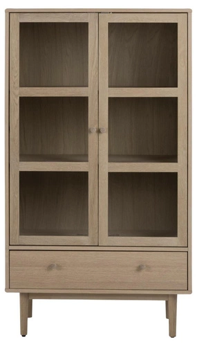 Moderní prosklená knihovna do obýváku Aston bělený dub se zásuvkou 80 cm