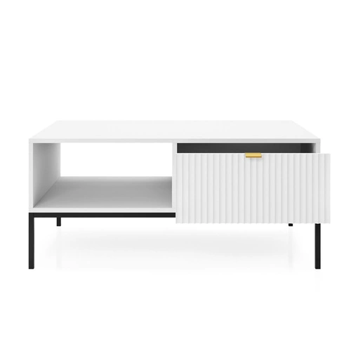 Konferenční stolek Delicious bílý glamour se zásuvkou a policí do obýváku, obdélníkový 104x68 cm