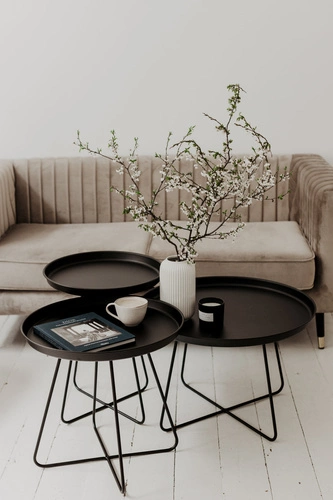 Kulatý černý kovový konferenční stolek ROD M moderní do obýváku NORDIFRA 43 cm