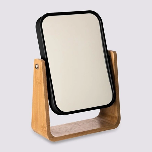 Stojací zrcadlo Natureo obdélníkové bambusové černé na líčení k toaletnímu stolku boho