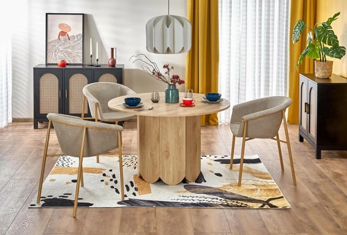 Moderní kulatý jídelní stůl Puro 2 120 cm dub přírodní na jedné noze Intesi