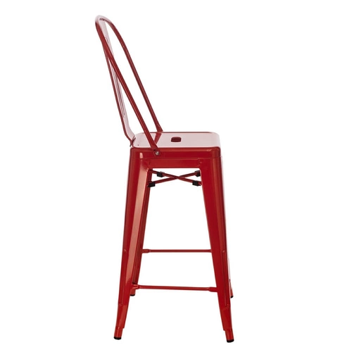 Barová židle Paris Back červená kovová s opěrkou 66 cm industriální do kuchyně D2.DESIGN