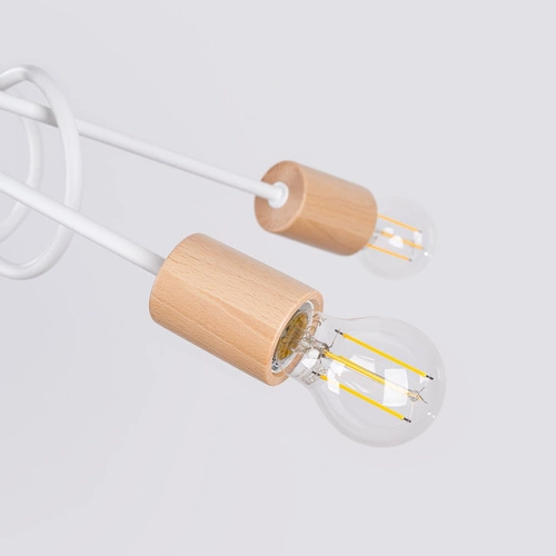Stropní lustr EMBER 5 bílý minimalistický s dřevem do obýváku a jídelny 61 cm