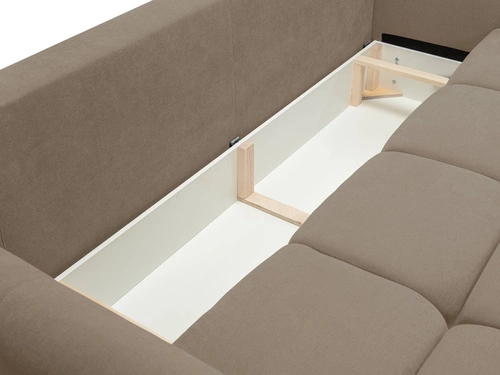 Rozkládací trojmístná pohovka Bode s úložným prostorem a funkcí spaní hnědá do obýváku