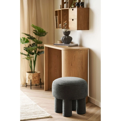 Taburet Canberra chlupatý grafitový kulatý do obýváku a ložnice