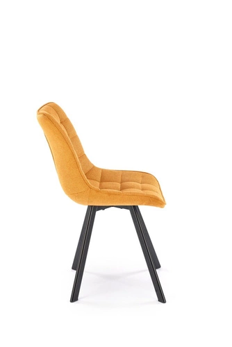 Čalouněná jídelní židle Giselda hořčicová moderní s černými nohami do jídelny a obýváku