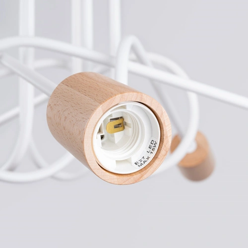 Stropní lustr EMBER 5 bílý minimalistický s dřevem do obýváku a jídelny 61 cm