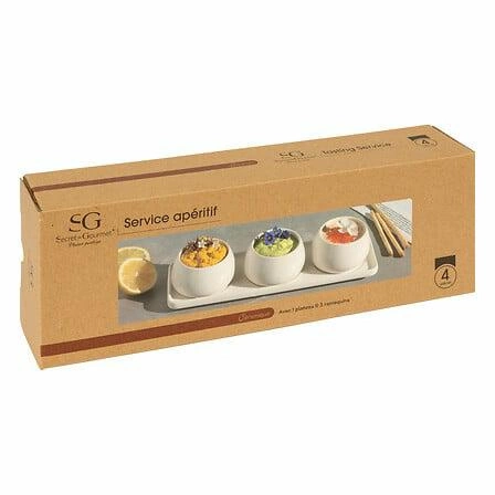 Sada na servírování předkrmů Nora bílá keramická s 3 miskami na podnose 5five simply smart
