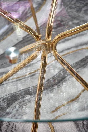 Jídelní kulatý stůl glamour Dore Intesi skleněný průhledný zlatý 110 cm