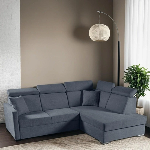 Rohová rozkládací pohovka Mils XL pravá skandinávský styl do obýváku modrošedá