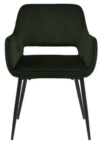 Čalouněná jídelní židle Ranja Actona glamour zelená s područkami na černých nohách