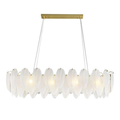 Závěsné svítidlo PIUMA LONG bílé 100 cm skleněné do obýváku a nad stůl glamour