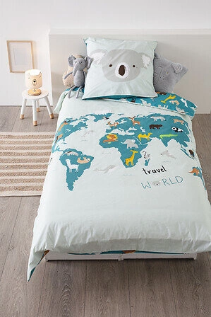 Kompletní dětské povlečení s mapou světa 140 x 200 cm
