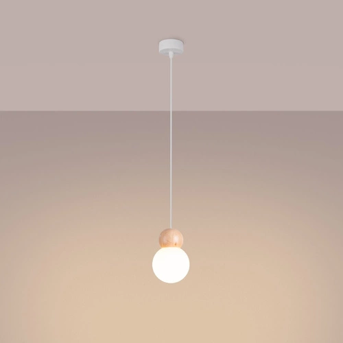 Závěsné svítidlo koule PEKKA 1 bílé dřevo, nastavitelná, do obýváku a jídelny, skandinávský styl